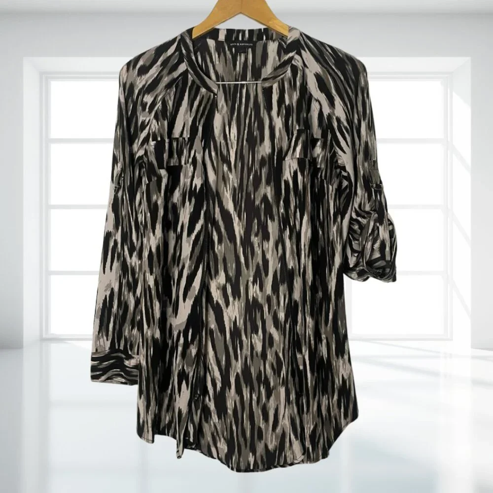 Rock & Republic Edgy Rocker Zipper Tunic Shirt M Black White Abstract Print - Picture 5 of 12